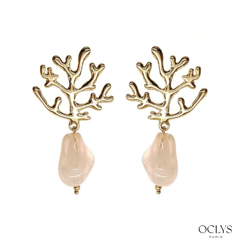 Oclys - Wholesale Dangle Earrings - Kana gold stainless steel resin coral earrings3