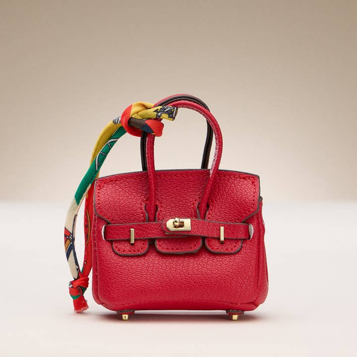 Lilla Haven - Wholesale Purse/Bag Accessory - Women's - Mini Handbag Keychain Charm | Faux Leather Purse Keyring with Twilly Scarf10