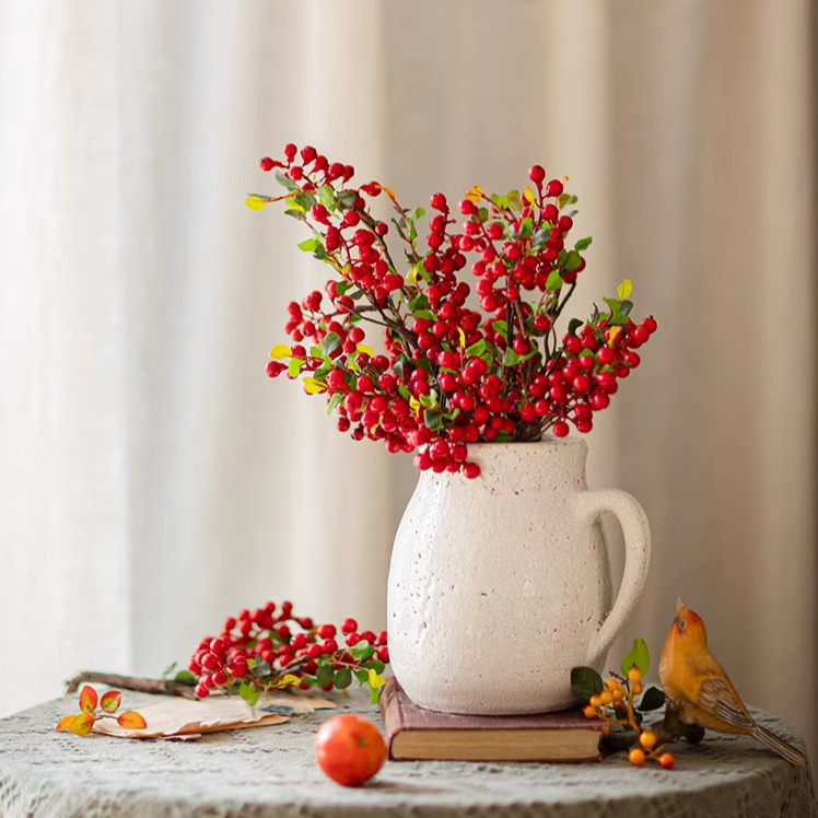 Rustic Reach - Vente Plantes artificielles - Tige de baie artificielle rouge de 17 pouces de haut5