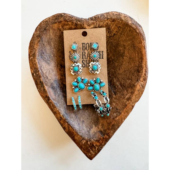 Boho Ranch Shop - Wholesale Stud/Post Earrings - 6 Pair Western Navajo Style Rhinestone Stud Stud Earring Set