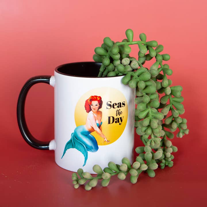 Mod Lounge Paper Company - Wholesale Coffee Mug - Seas the Day Vintage Mermaid Pinup Coffee Mug