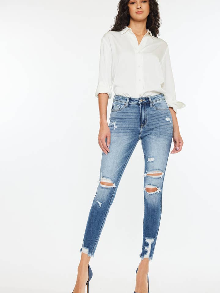 OUVRIR PACK HIGH RISE FRAY HEM ANKLE SKINNY-KC9130M pour la vente par Kan Can USA