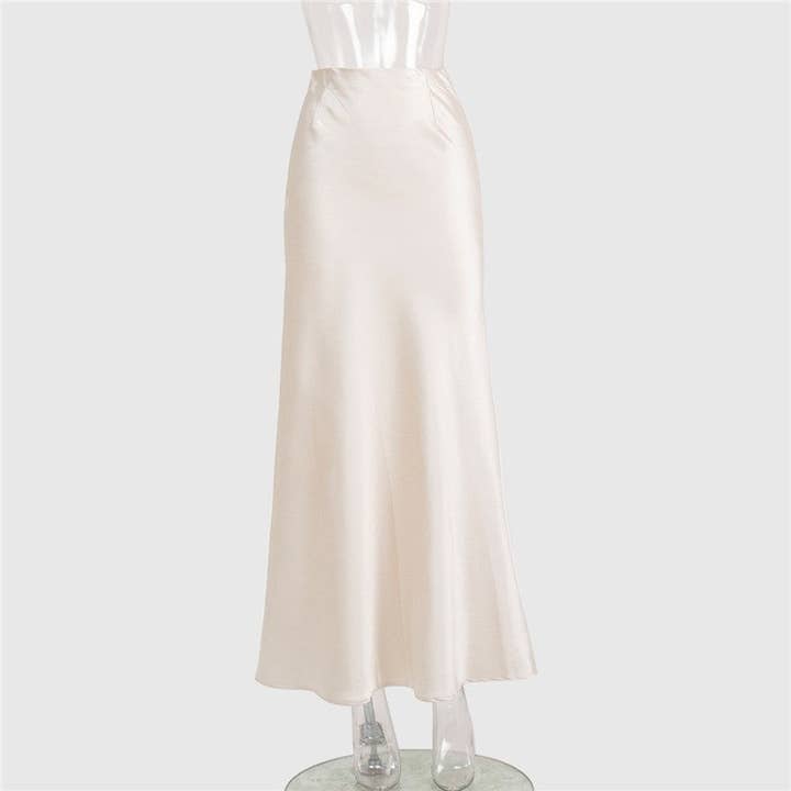 Plush Looks - Wholesale Skirt - Women's - Satin Long High Waist Mermaid Half Skirt5