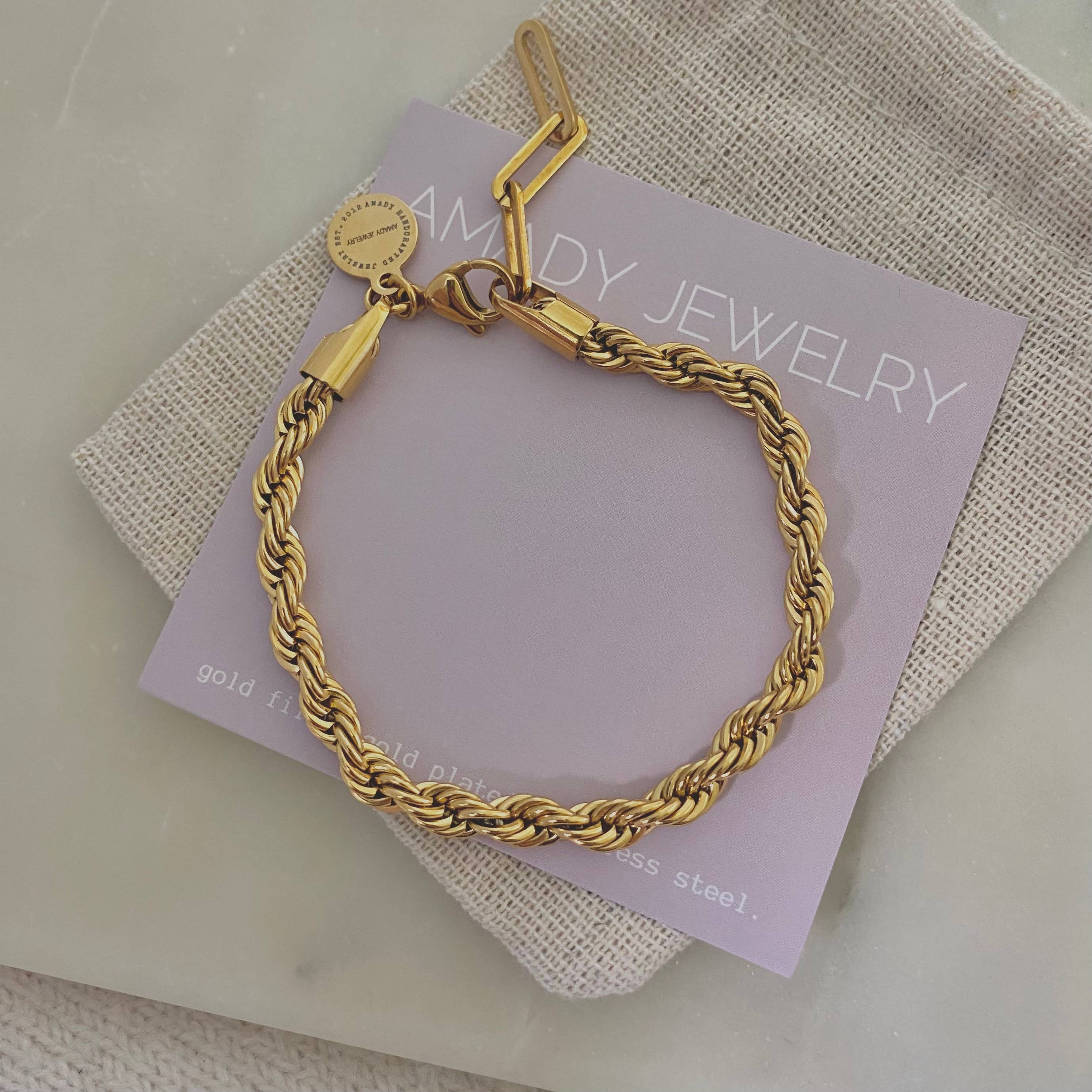 Amady Jewelry - Wholesale Link & Chain Bracelet - 18k Gold Plated Stainless Steel Rope Chain Bracelet2
