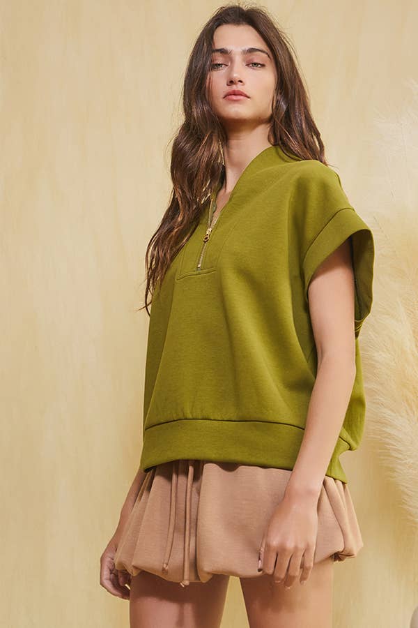 BUCKETLIST INC - Wholesale Sweatshirt - Women's - IT2154-1 Short Sleeve Half Zip-Up Scuba Sweatshirts7