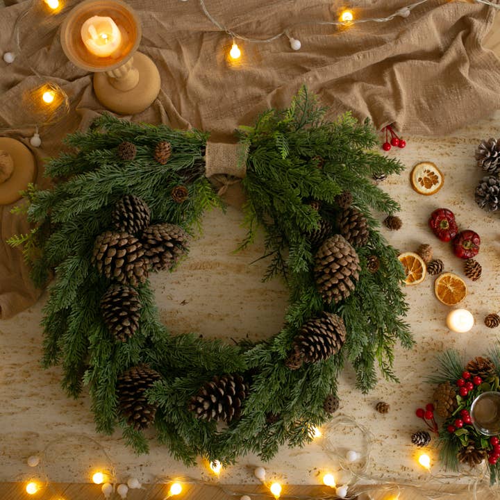 Floral Fields - Wholesale Dried/Pressed Flowers - Handmade Pine Cone Christmas Wreath For Front Door Decor