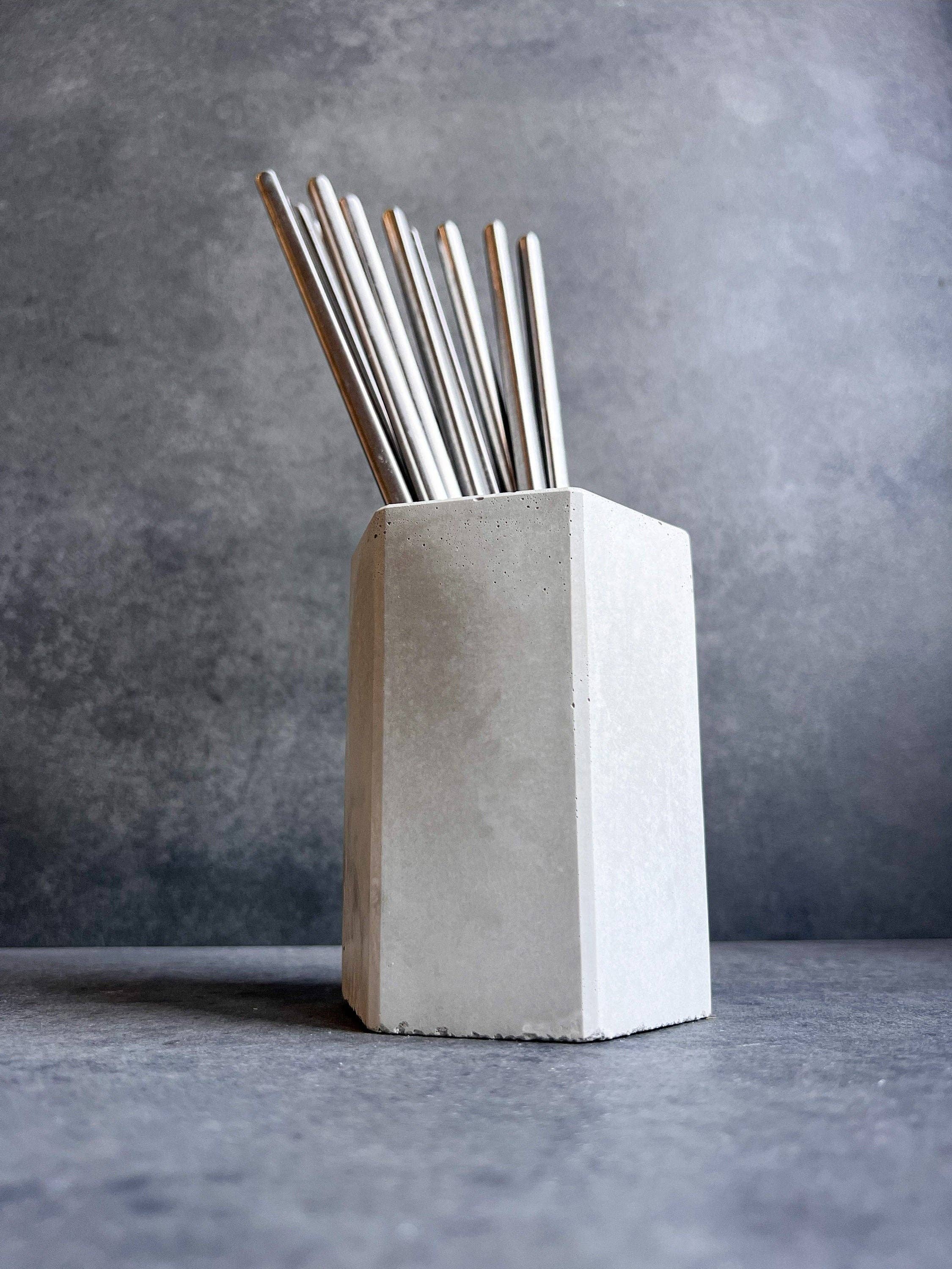 Minimal Loot Design - Wholesale Pen & pencil holder - Concrete Pen Holder, Cement Pencil Holder, Utensil Cup, Geometric Office Organization, Octogon Vessel, Industrial Decor, Toothbrush Holder0