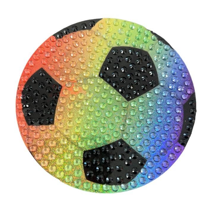 Rainbow Soccer Ball 2" Rhinestone Sticker for wholesale by StickerBeans