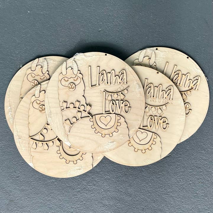 Llama Love Youth Round- 5 pk Unfinished Wood for wholesale by Paisley Grace Makery