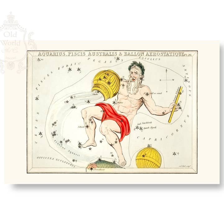 Impressão de Carta Zodíaca do Aquário por atacado de Old World Art Co.