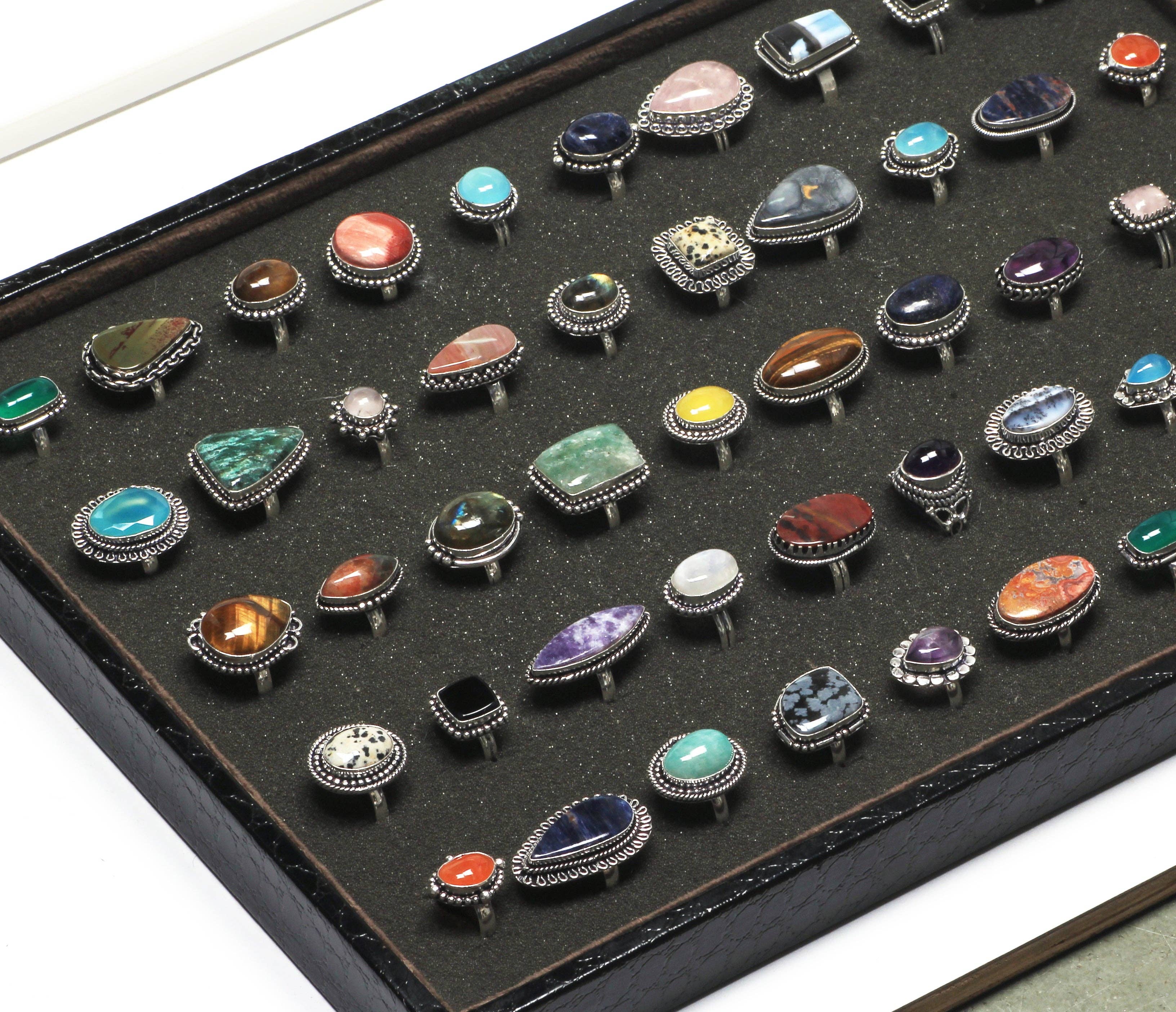 Handmade Jewels – Engroshandel Statementring – Boheme Krystal Ringsæt - Sølvbelagt, Blandede Størrelser, Assorterede Design15