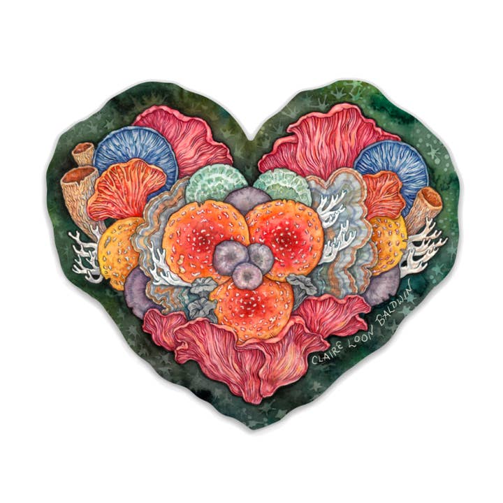 Mushroom Heart Sticker for wholesale by Claire Loon Baldwin Illustration