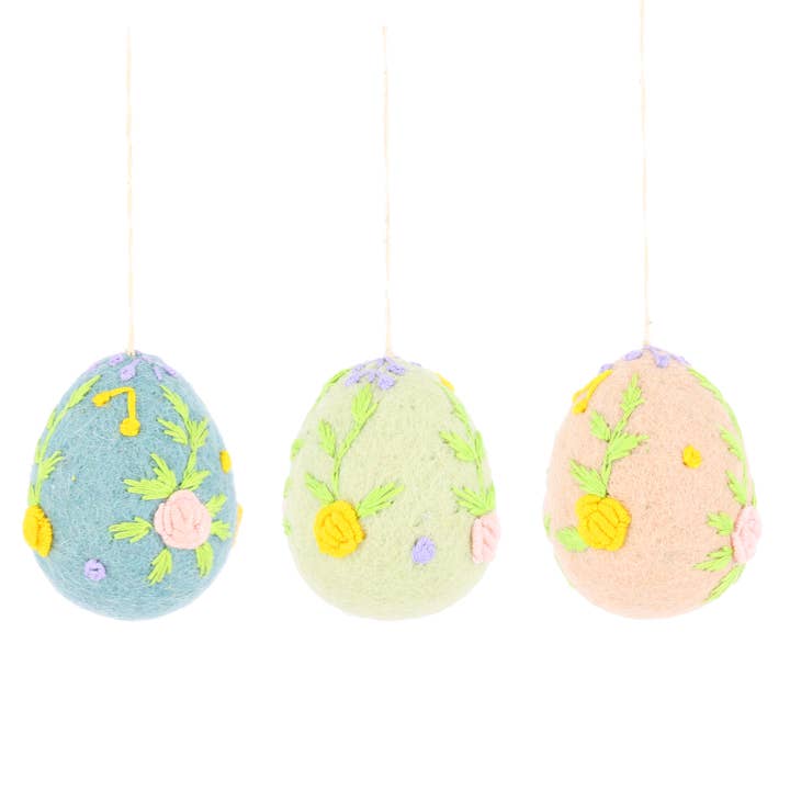 Fiona Walker England - Vendita all'ingrosso Set di decorazioni - Uova di Pasqua con fiori ricamati Dec - 3 colori