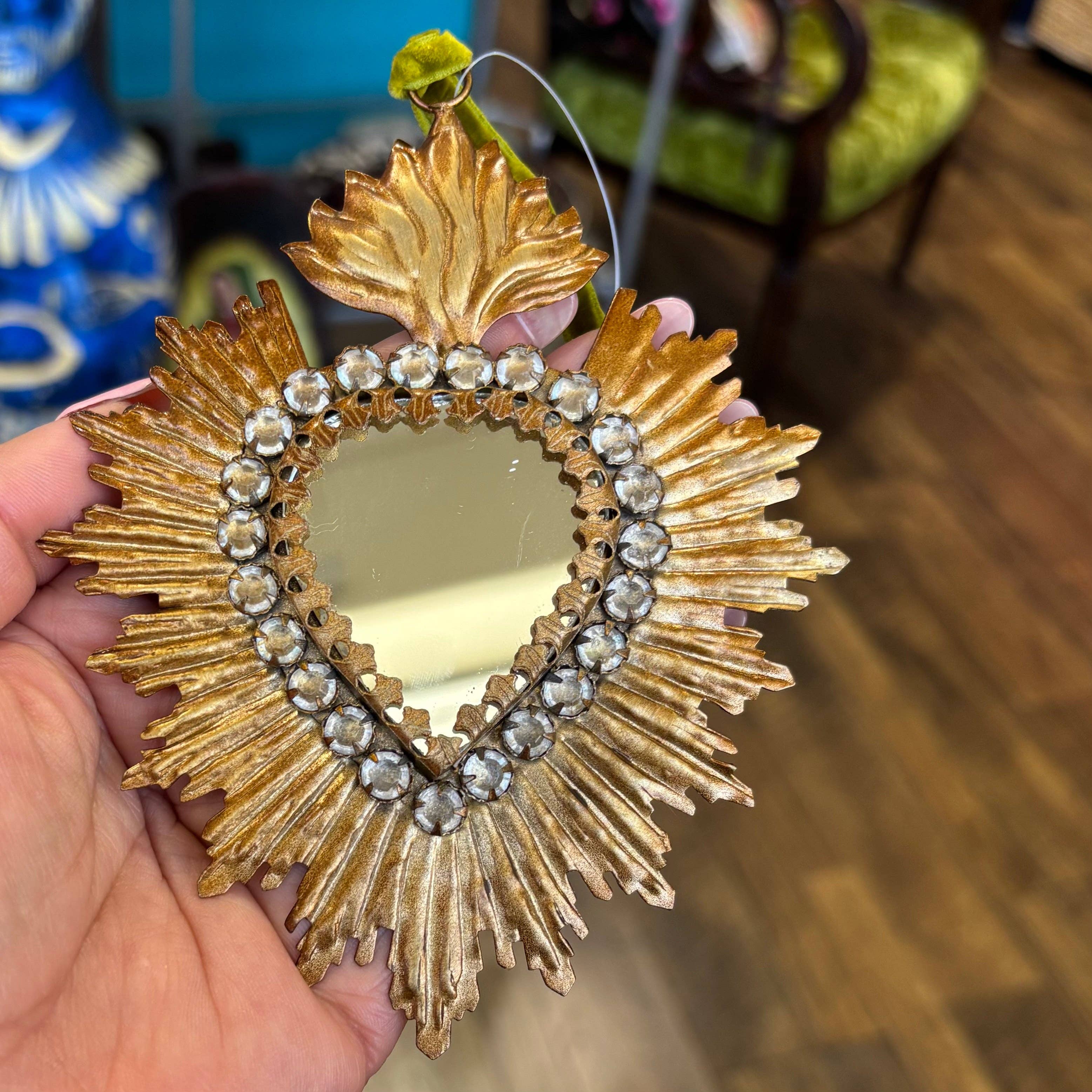 Love and Honor Jesus LLC - Wholesale Wall Mirror - Jeweled Rays Gold Sacred Heart Mirror1