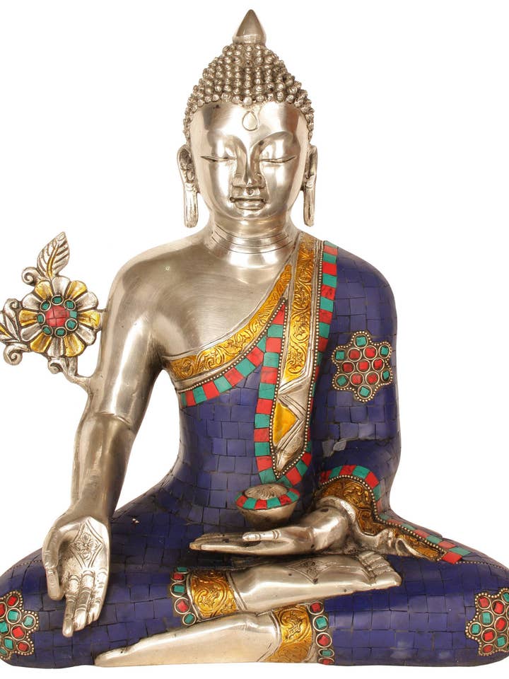 Bouddha médicinal de 14 pouces en laiton | Fait à la main | Fabriqué en Inde pour la vente par Exotic India Art