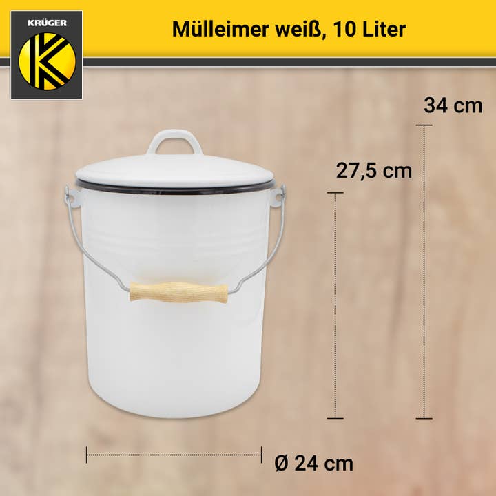 Karl Krüger - Wholesale Trashcan/Trash Bin - Karl Krüger enamel trash can white, 10 liters2