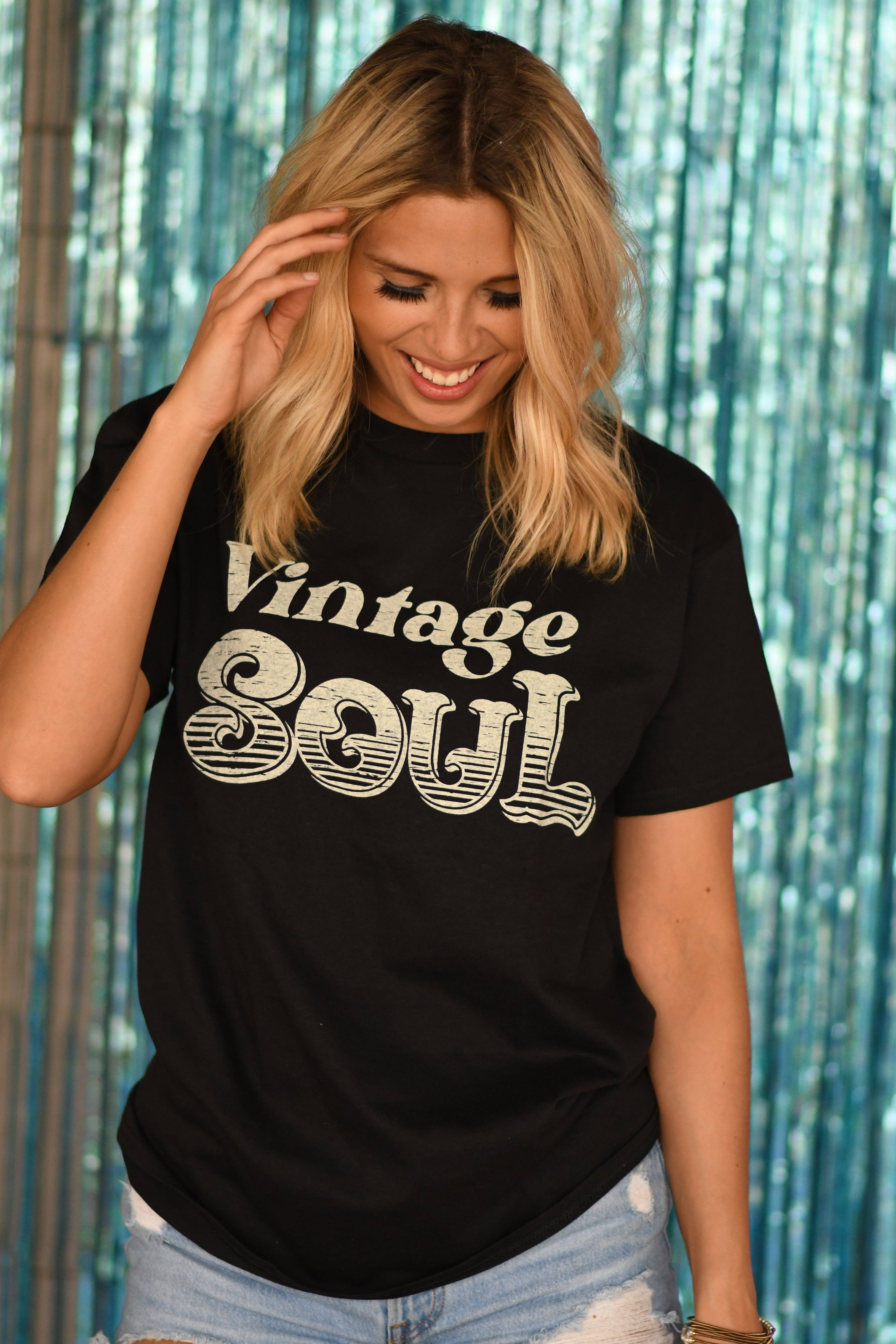 Black Vintage Soul Tee for wholesale on Faire