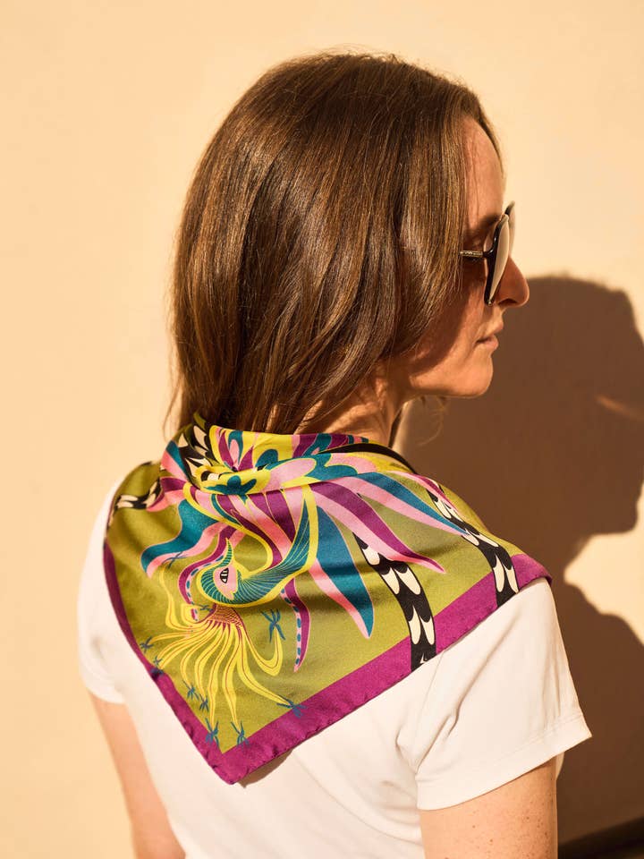 The Enchanter - Olive Green - The Square 70 in silk for wholesale by Creature Marseille