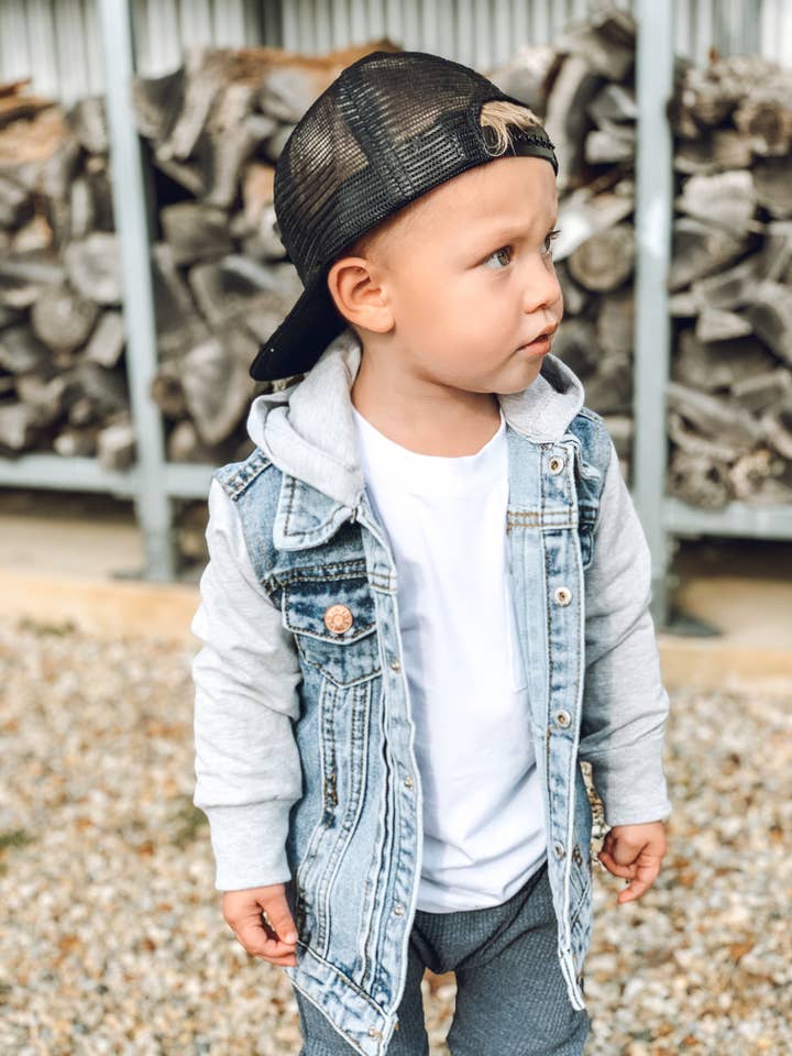 Little Bipsy - Wholesale Denim Jacket - Kids - Hooded Denim Jacket - Grey