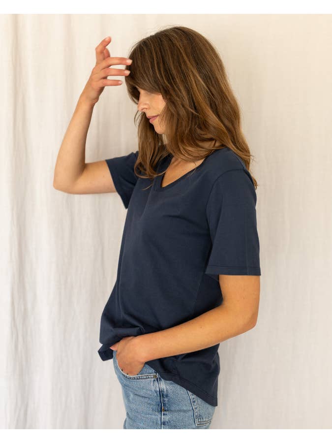Ivy - Wholesale T-Shirt - Women's - Dotty V Organic Cotton Navy T-Shirt