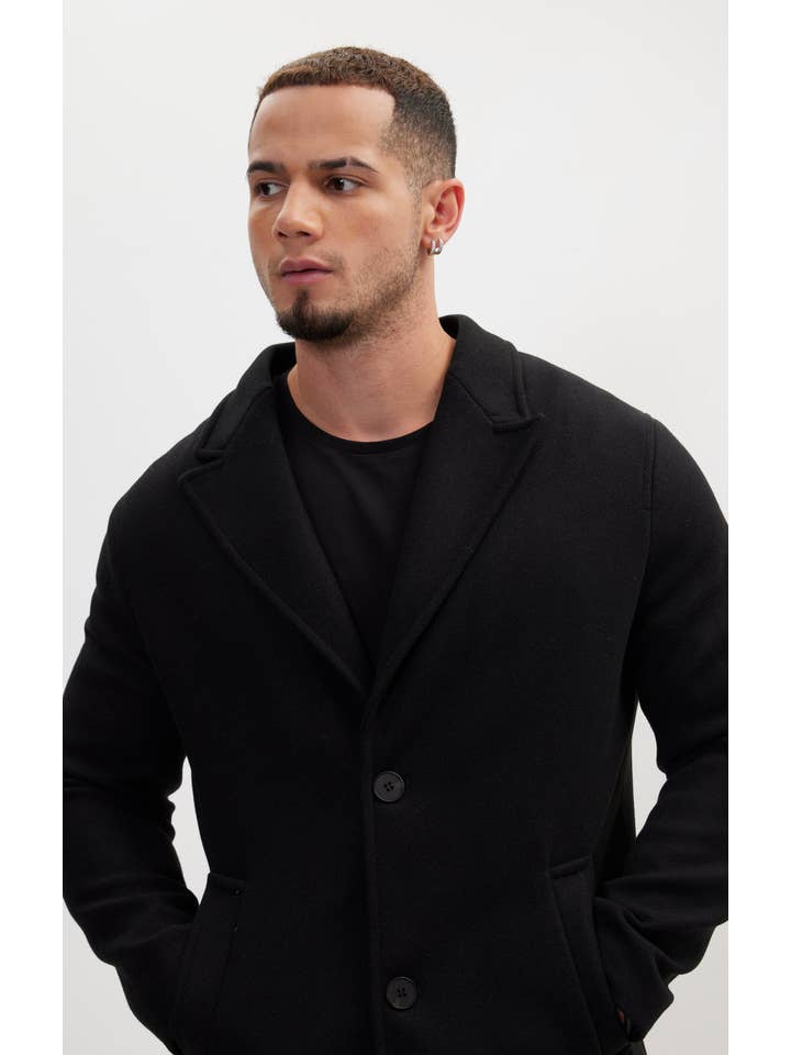 Men's Long Fitted Pea Coat With Notch Lapel - Black for wholesale on Faire