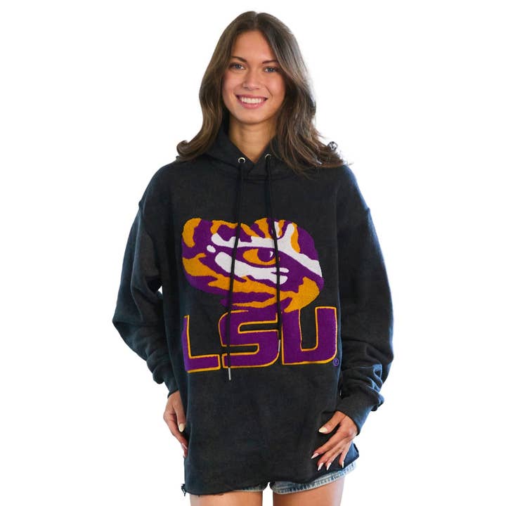 Sweat à capuche en chenille surdimensionné LSU pour la vente par Lojo Collegiate Apparel