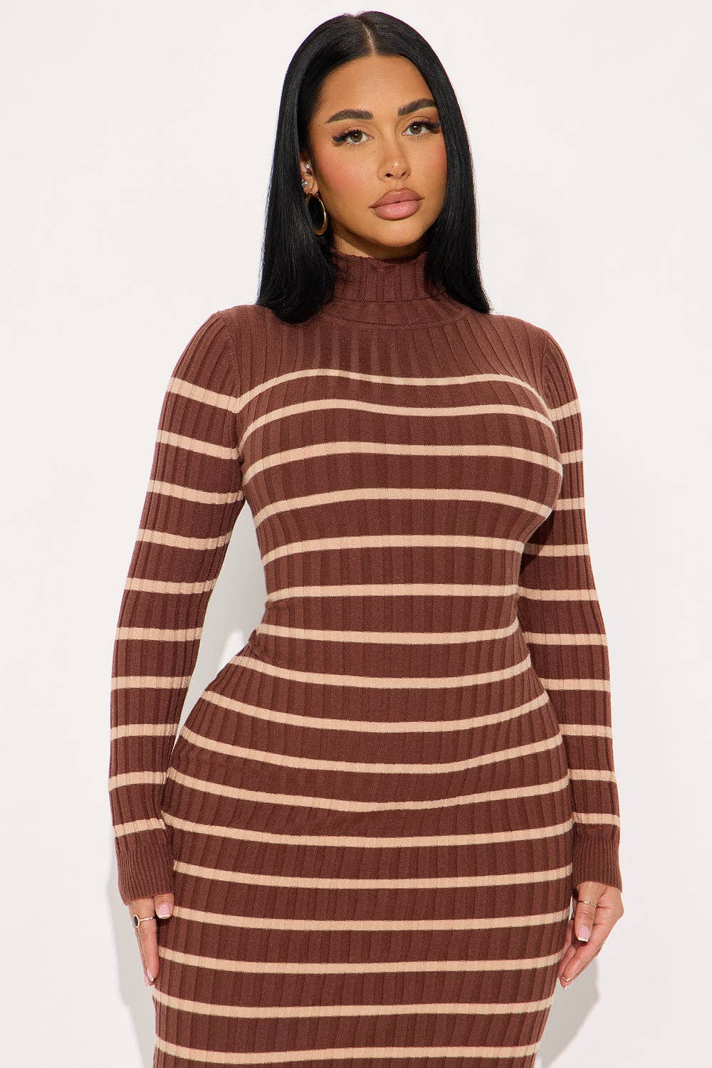 5besties inc - Wholesale Dress - Women's - STRIPE TURTLENECK SWEATER MIDI DRESS3