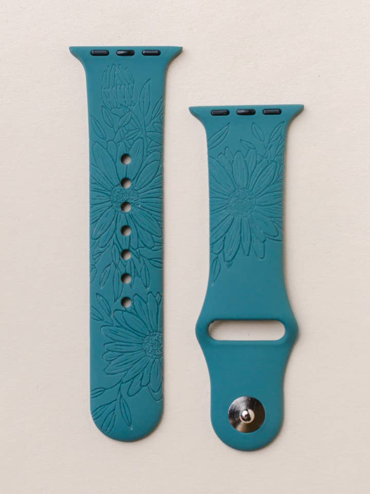 Graveret silikone Apple Watchband Daisy Design for engroshandel hos Fox and Fiddle Designs