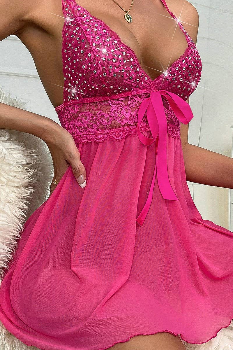 NINEXIS - Wholesale Underwear - Women's - CWMU00319_RHINESTONE LACE SHEER MESH LINGERIE DRESS9