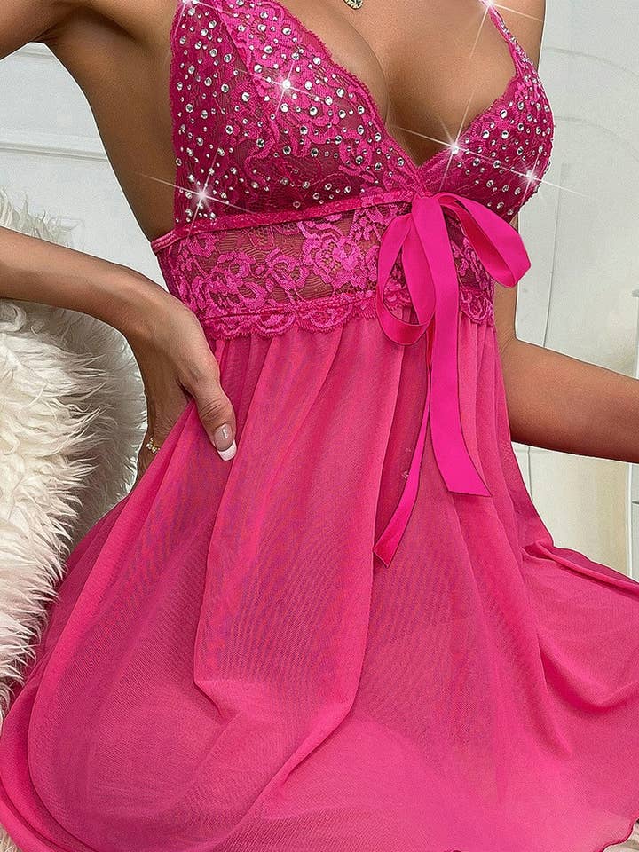 NINEXIS - Wholesale Underwear - Women's - CWMU00319_RHINESTONE LACE SHEER MESH LINGERIE DRESS9