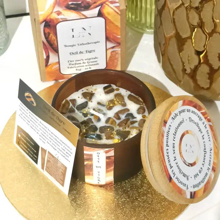 Bougie Lithothérapie Oeil de Tigre pour la vente par LNDECO