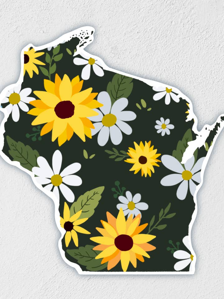 WI Sunflower Sticker | Waterproof | Wisconsin Decal for wholesale by Little Rocks Design