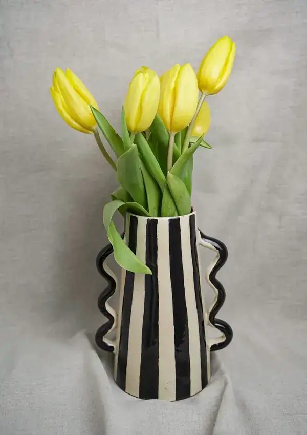 High crafty - Wholesale Vase - Handmade Striped Ceramic Vase with Wavy Handles – 22.5 cm8