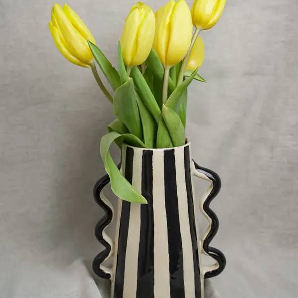High crafty - Wholesale Vase - Handmade Striped Ceramic Vase with Wavy Handles – 22.5 cm8