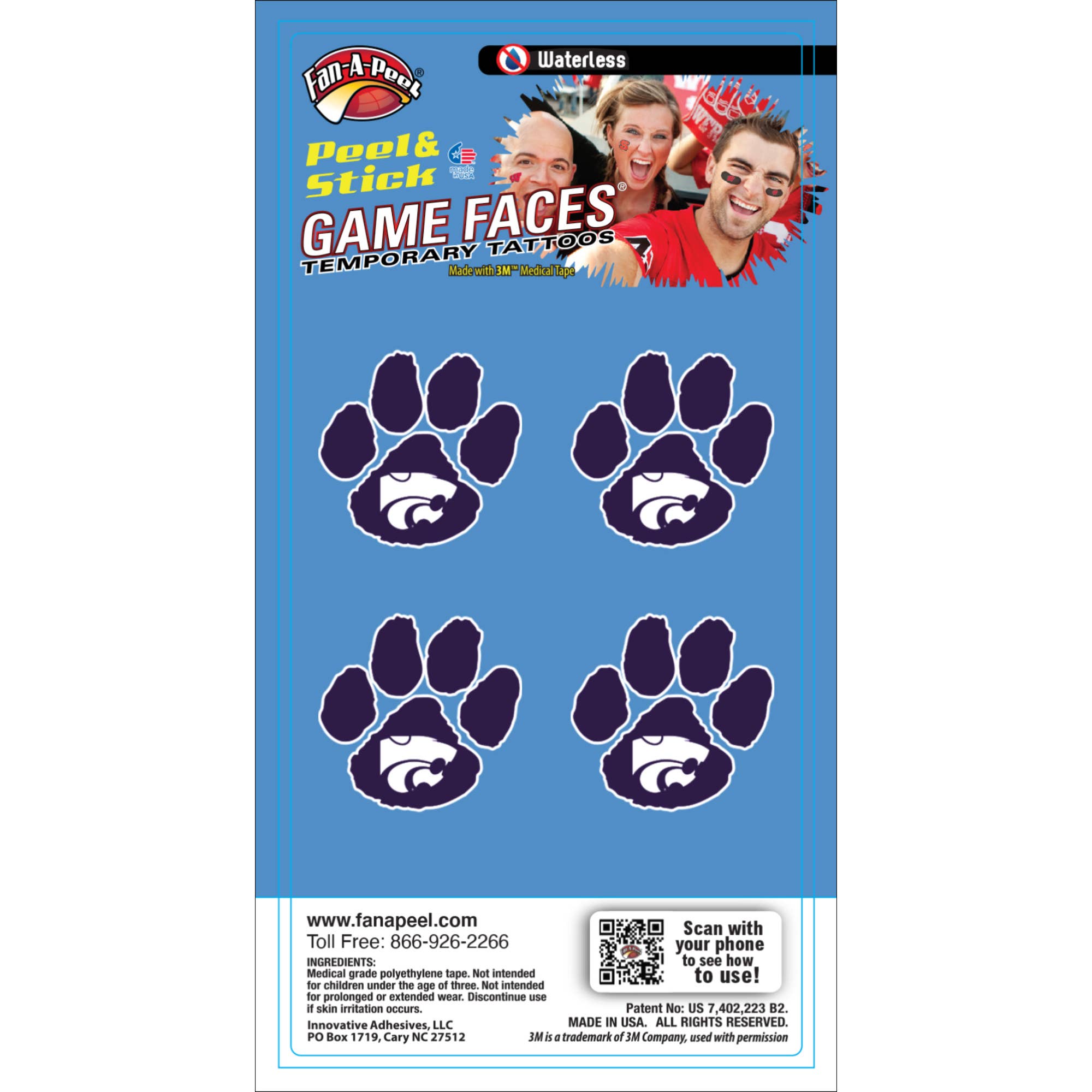 Fanapeel / Gamefaces - Wholesale Temporary Tattoo - Kansas State Game Faces® Temporary Tattoos 0