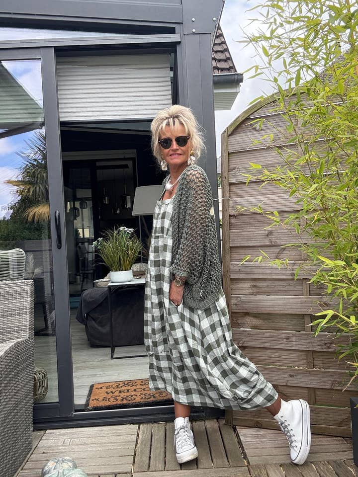 LINEN & COTTON HOUSE - Wholesale Dress β Women's - LINEN DRESS WITH POCKETS, GINGHAM CHECK PATTERN 32235