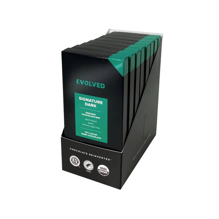 8 Pack - Signature Dark Organic Chocolate Bars for wholesale by EVOLVED Chocolate