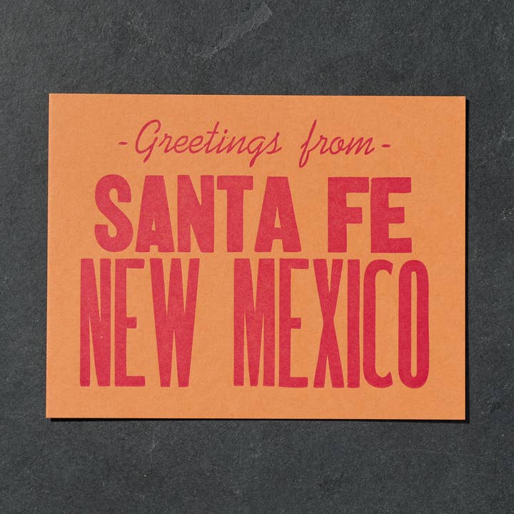 Greetings from Santa Fe Postcard for wholesale by Etc. Letterpress