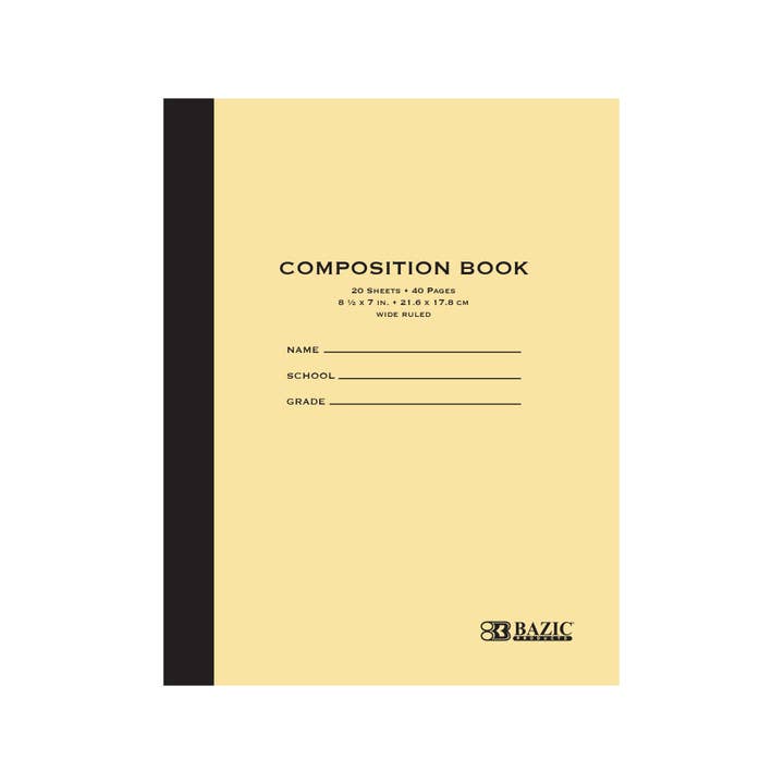 BAZIC Products - Wholesale Notebook - Composition Book Manila Cover 8.5" x 7" 20 Ct.