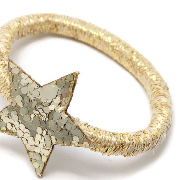 Inca UK – Elástico para cabelo - Criança por atacado – Ganchos de cabelo com purpurina dourada e 2 elásticos com estrelas num cartão.3