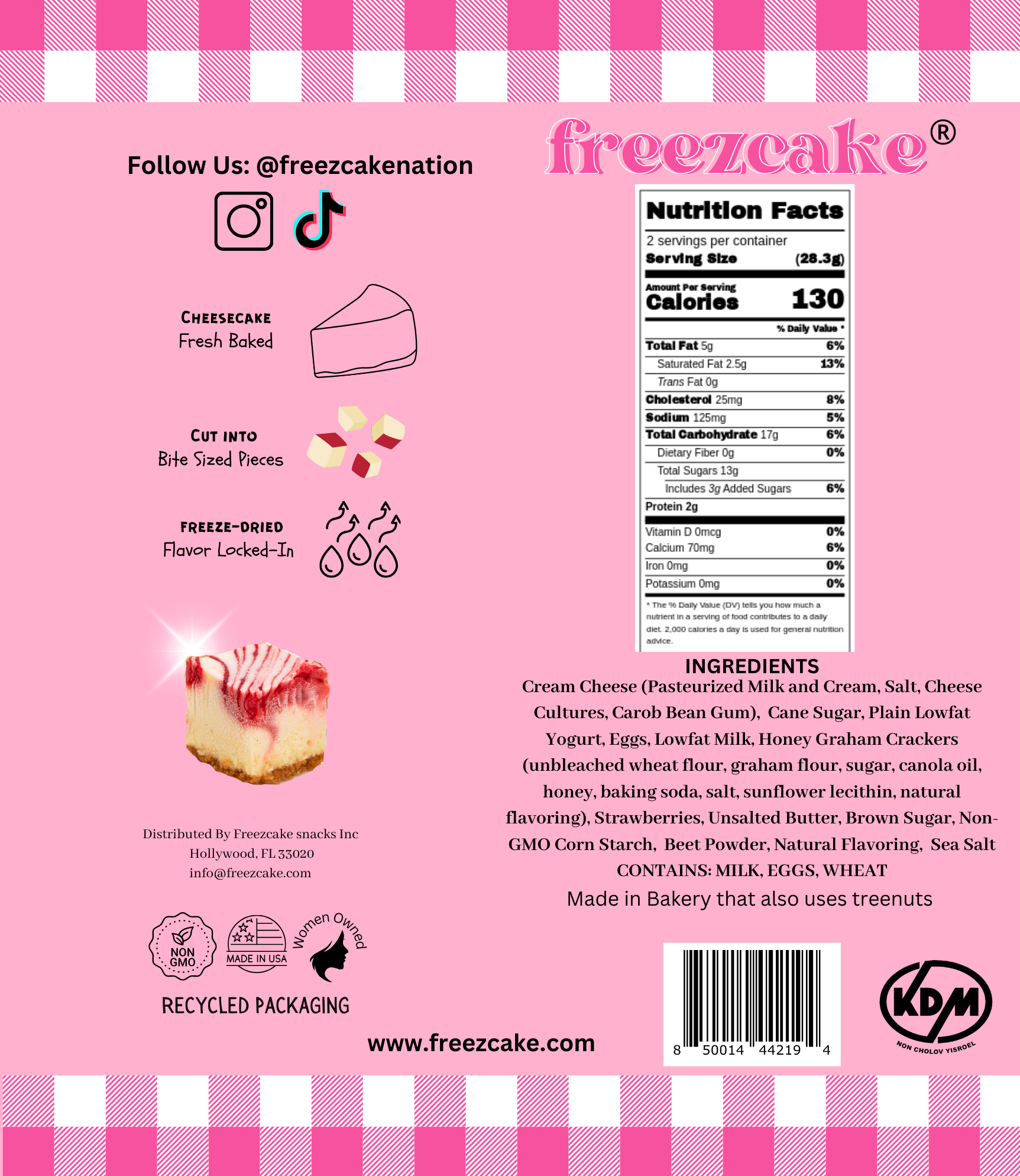 Freezcake - Vente Gâteau - Bouchées de cheesecake à la fraise lyophilisées2