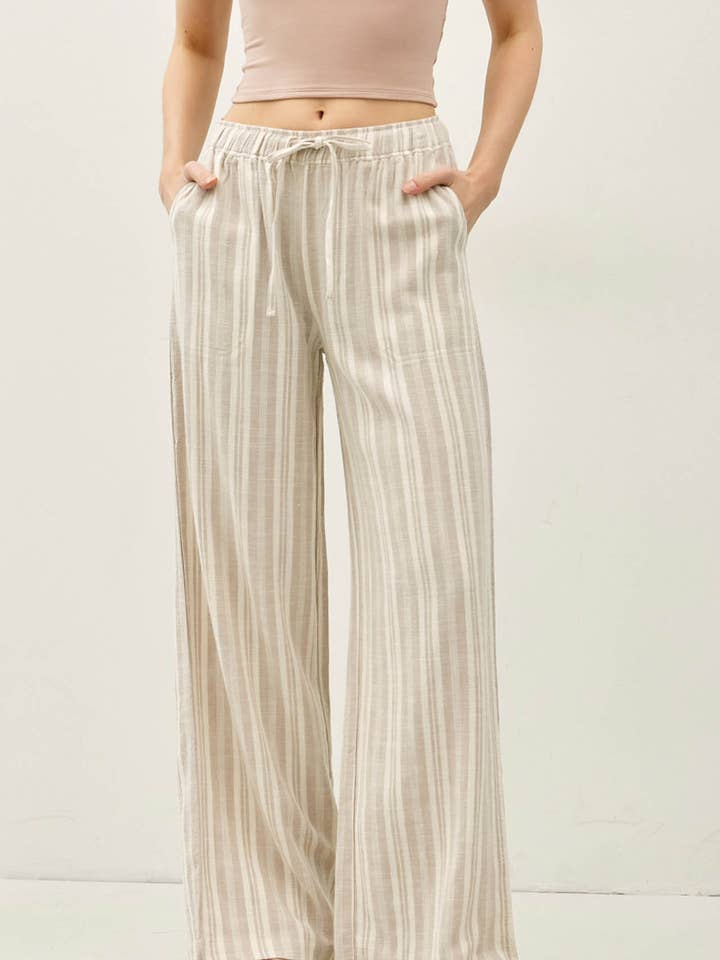 OMBRE STRIPED LINEN WIDE LEG PANTS for wholesale by Be Cool