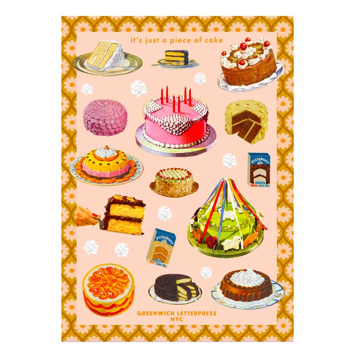 Piece of Cake Sticker Sheet – Cute & Retro Die-Cut Stickers for wholesale by Greenwich Letterpress