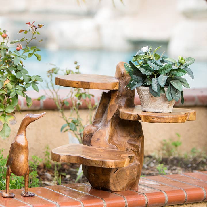 Garden Age Supply - Wholesale Outdoor Ornament/Decor - Teak 3 Tier Flower Stands1