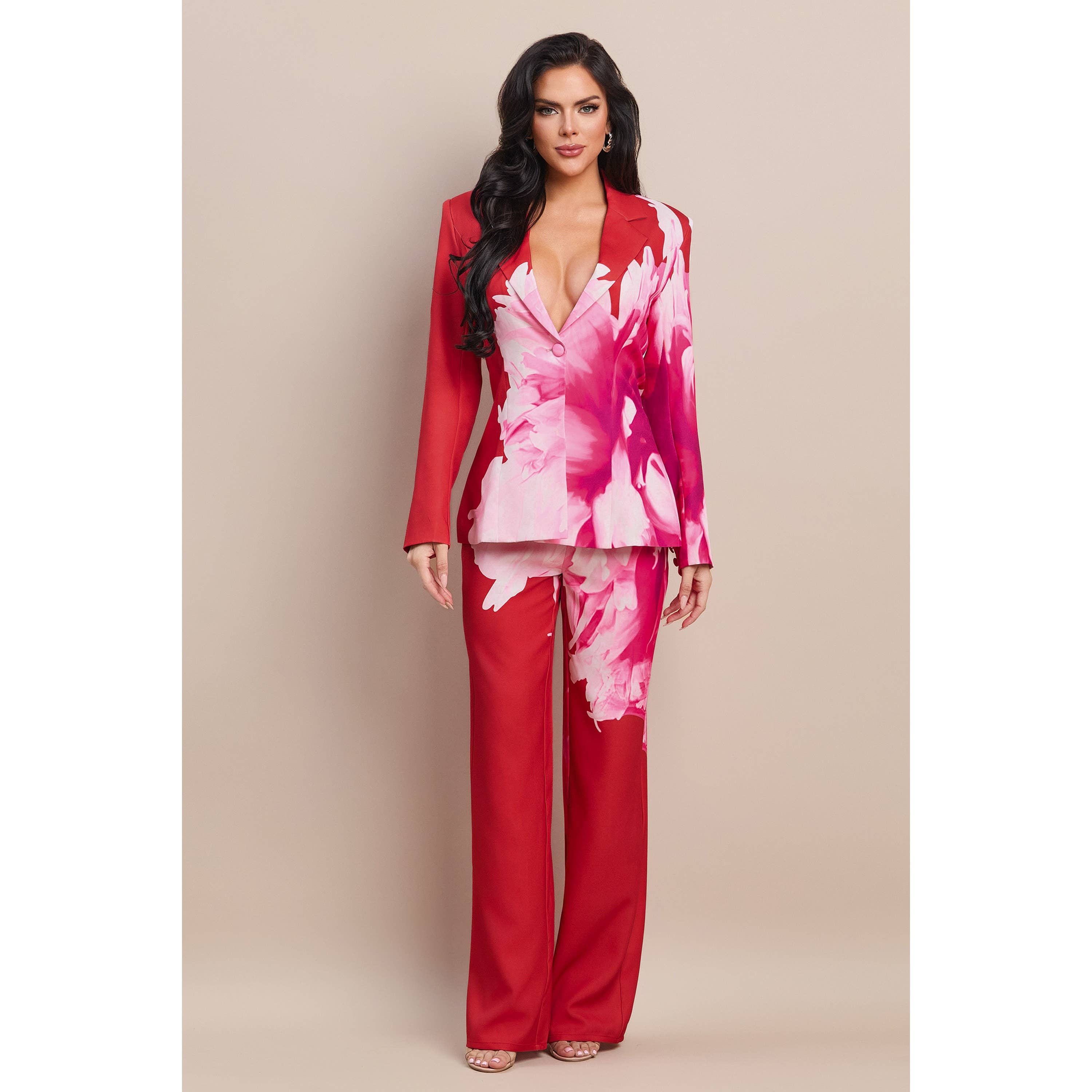 The Sang – Fato - Mulher por atacado – BLAZER COM CALÇAS COMBINANDO EM ESTAMPA FLORAL1