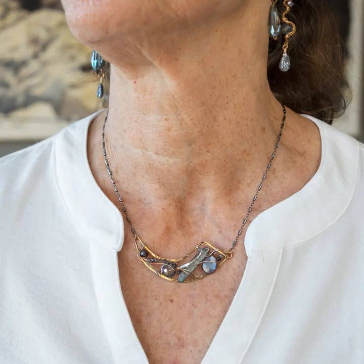 Kyanite Crescent Necklace 83350N for wholesale by Art by any Means Jewelry