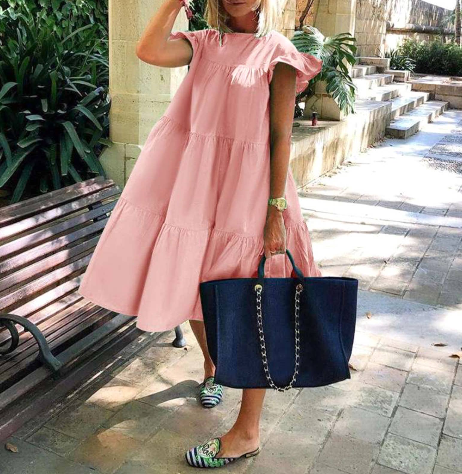 Hipster Row - Wholesale Dress - Women's - Sadie Tiered Ruffled Sleeve Dress1