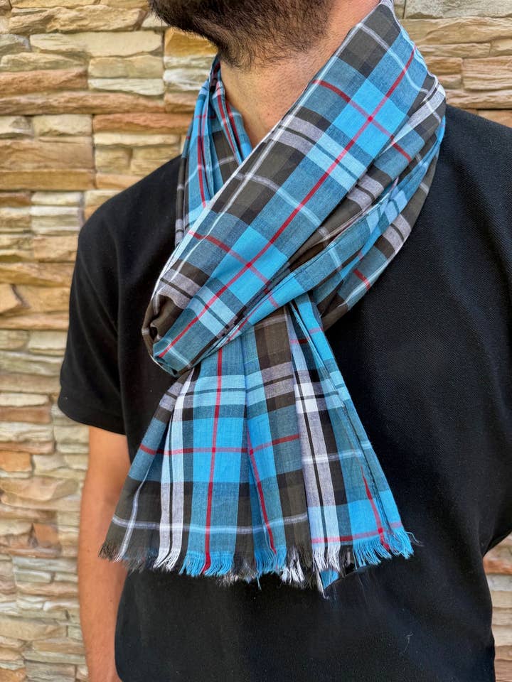 Sciarpa Uomo 100% Cotone Tessuto - 50 x 180 cm-Blu per la vendita all'ingrosso da parte di Maison Unik Accessoires