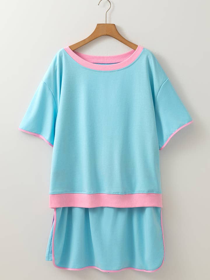 Lovesoft - Wholesale Top & skirt set – Women's - Evergreen Plus Size Contrast Trim T Shirt and Skirt Two Piece Set8