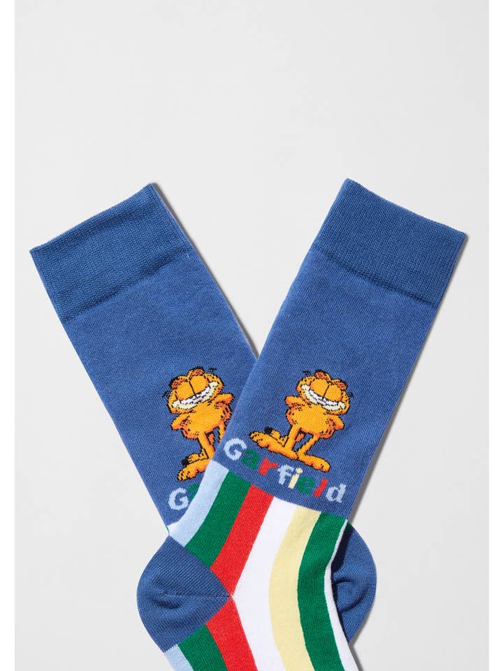 Blue BeGarfield Stripes - 100% Organic Cotton Socks for wholesale on Faire1